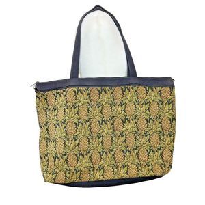 Vintage My Maine Bag Large Canvas Tote Bag Brocade Pineapple Design Zip Close